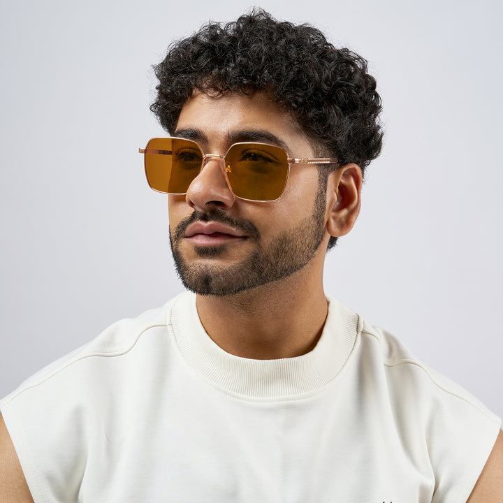 Enigma Square Brown Lens and Rosegold Rimmed Sunglasses