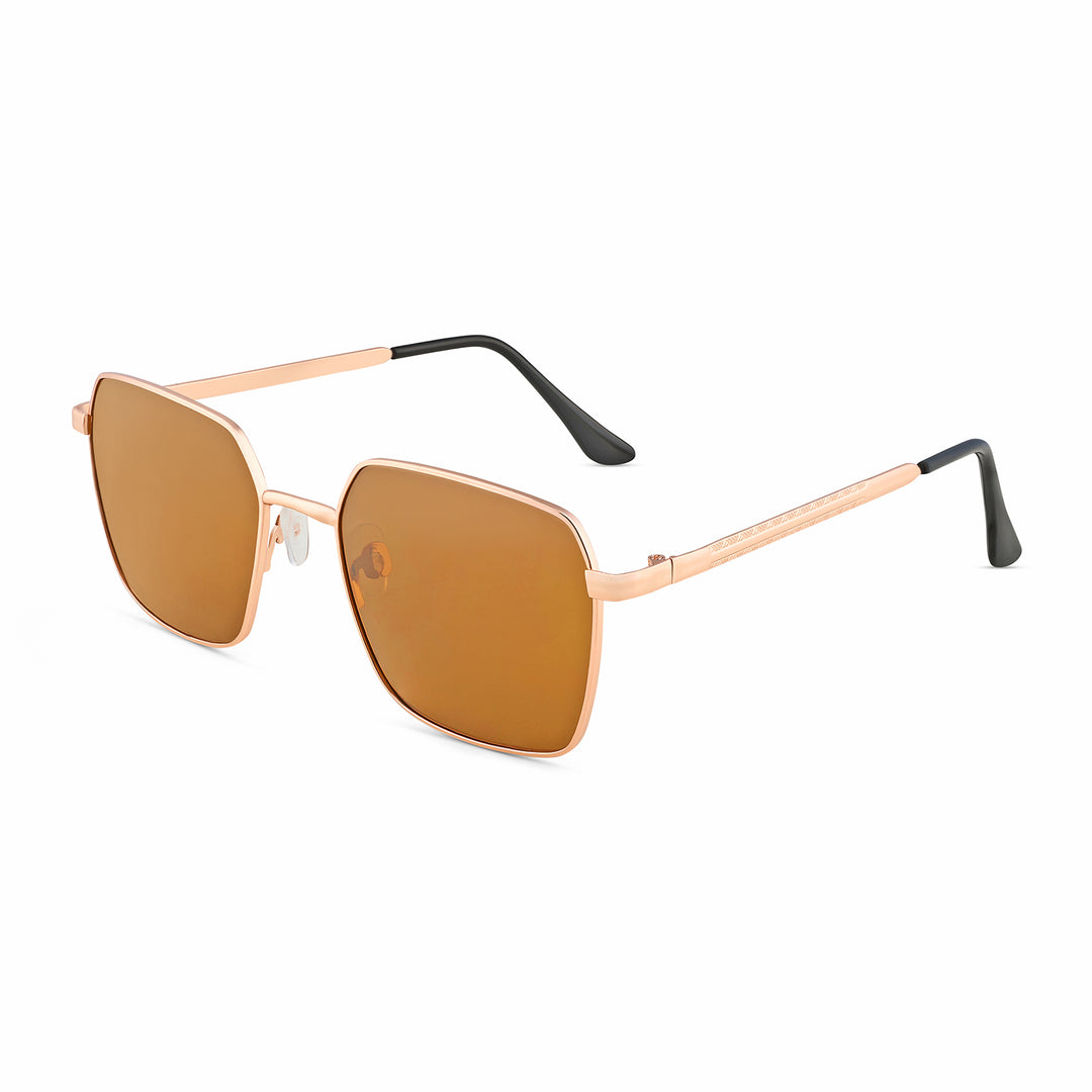 Enigma Square Brown Lens and Rosegold Rimmed Sunglasses