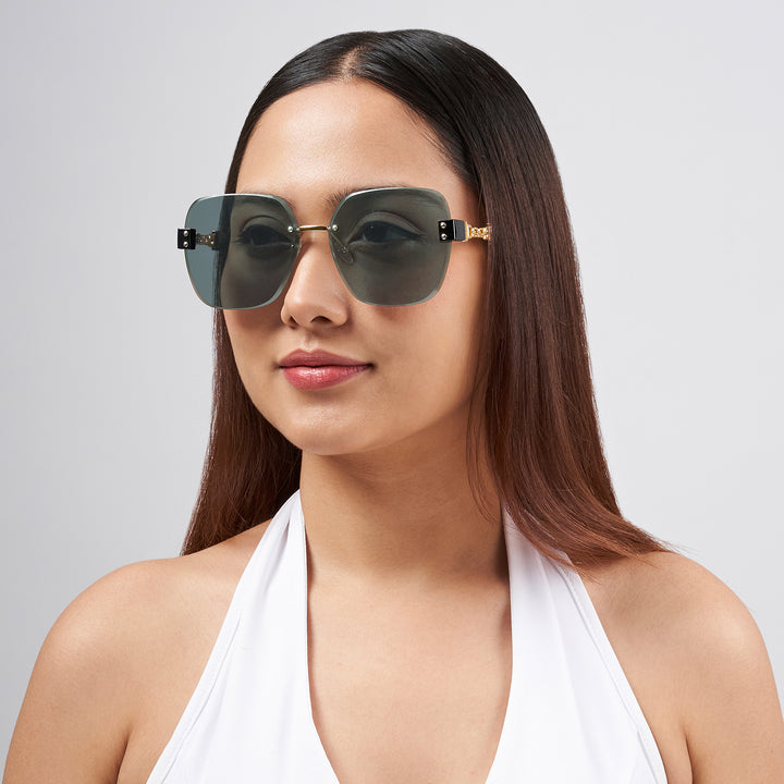 Viva Square Oversized Sunglasses featuring a Gold Frame, Ombre Lenses, and Black Chain-Accented Temples