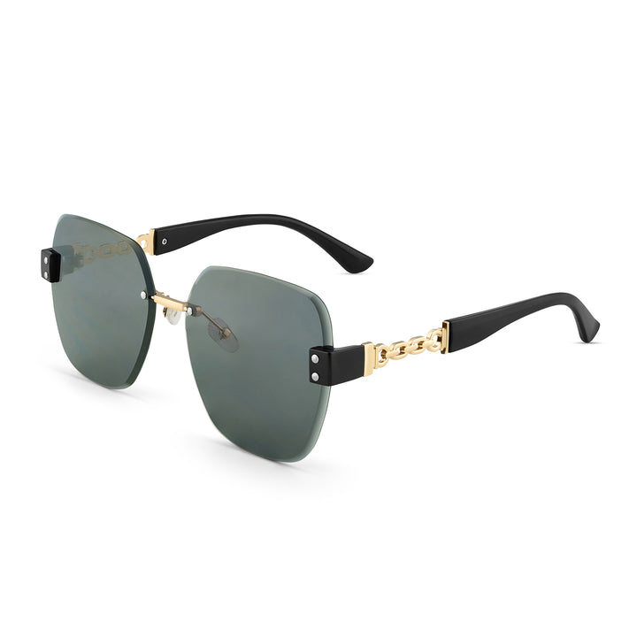 Viva Square Oversized Sunglasses featuring a Gold Frame, Ombre Lenses, and Black Chain-Accented Temples