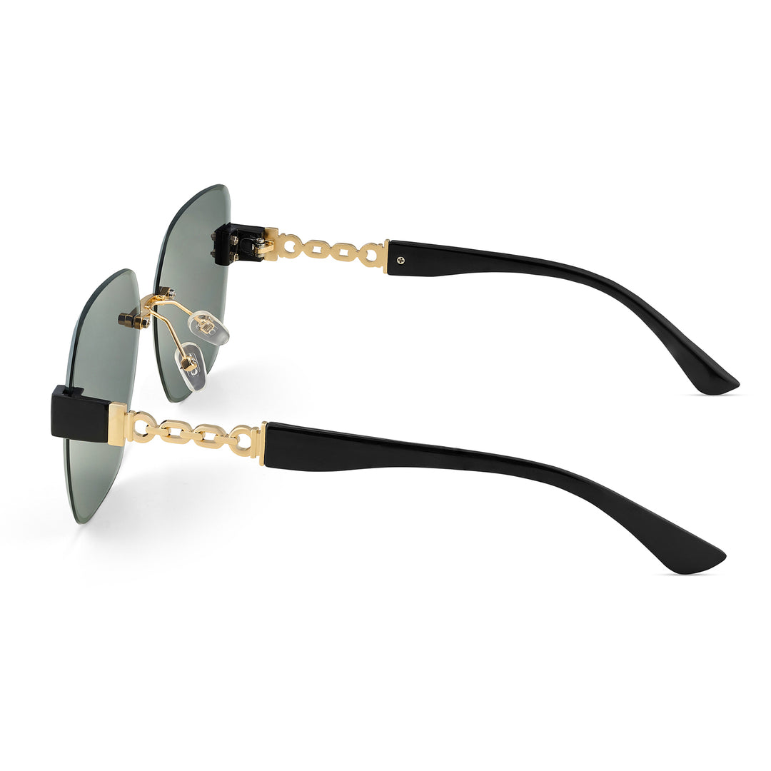 Viva Square Oversized Sunglasses featuring a Gold Frame, Ombre Lenses, and Black Chain-Accented Temples