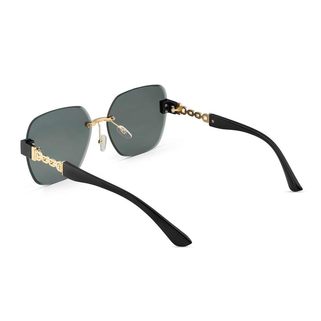 Viva Square Oversized Sunglasses featuring a Gold Frame, Ombre Lenses, and Black Chain-Accented Temples