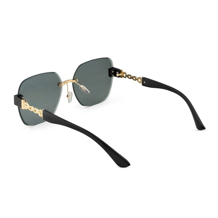 Viva Square Oversized Sunglasses featuring a Gold Frame, Ombre Lenses, and Black Chain-Accented Temples