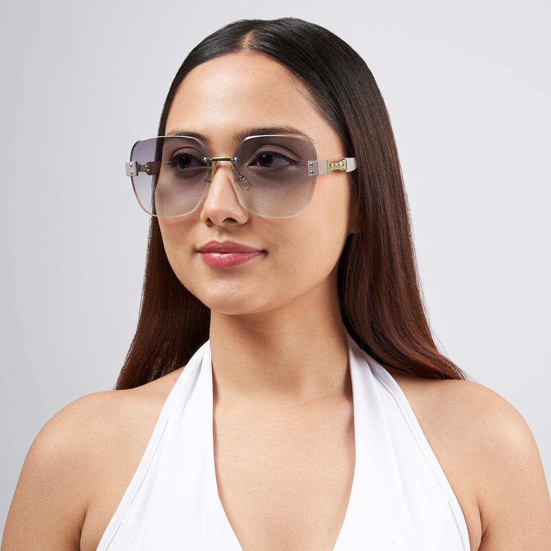 Viva Square Oversized Sunglasses featuring Ombre Lenses and Chain-Accented Temples