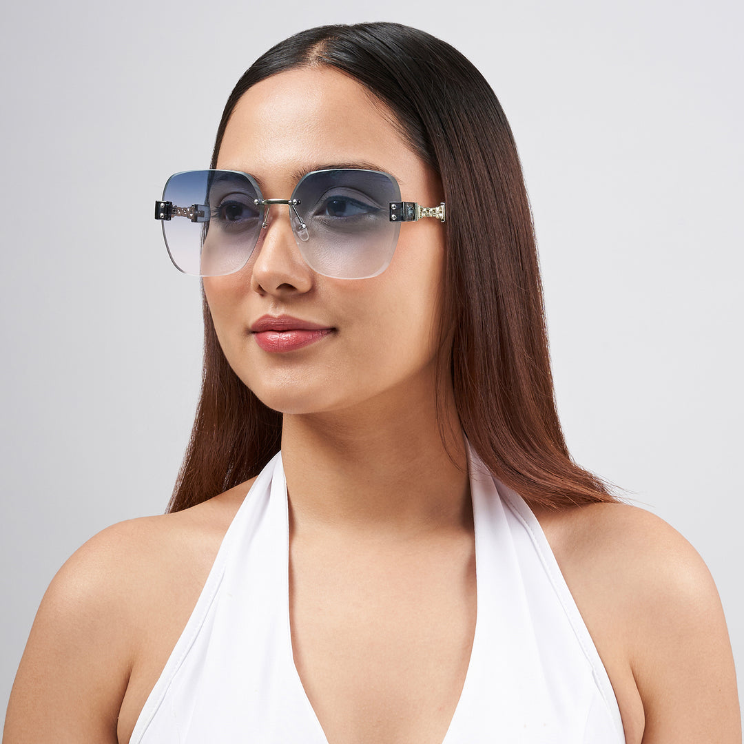 Viva Square Oversized Sunglasses featuring Purple Ombre Lenses and Chain-Accented Temples
