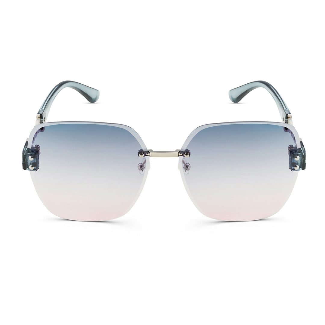Viva Square Oversized Sunglasses featuring Purple Ombre Lenses and Chain-Accented Temples