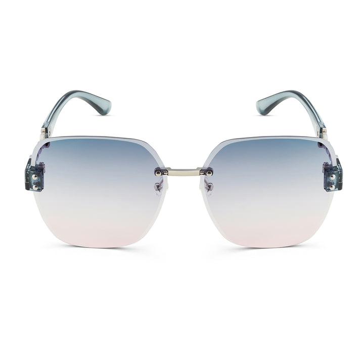 Viva Square Oversized Sunglasses featuring Purple Ombre Lenses and Chain-Accented Temples