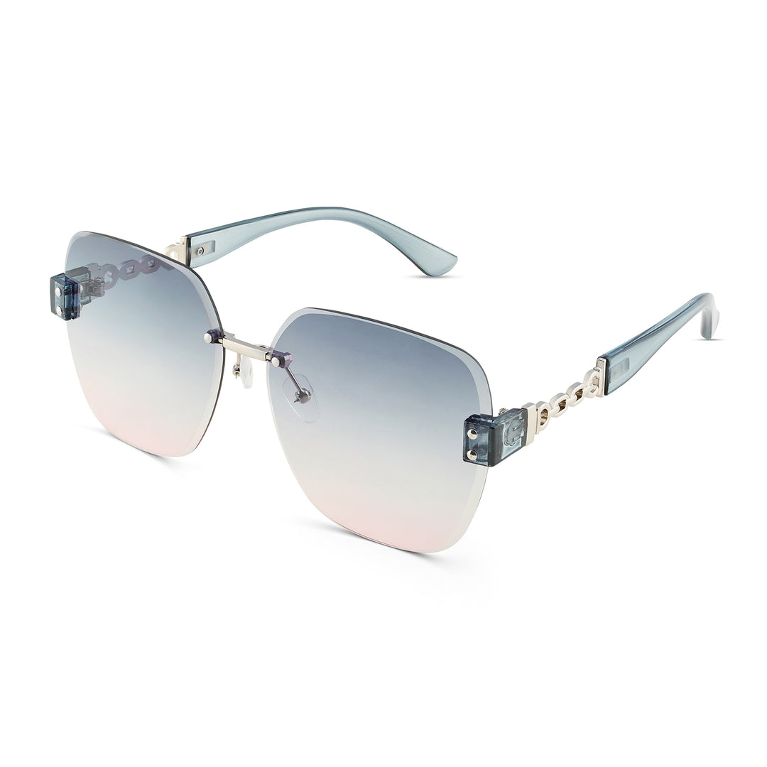 Viva Square Oversized Sunglasses featuring Purple Ombre Lenses and Chain-Accented Temples