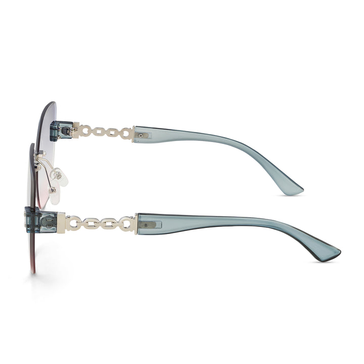 Viva Square Oversized Sunglasses featuring Purple Ombre Lenses and Chain-Accented Temples