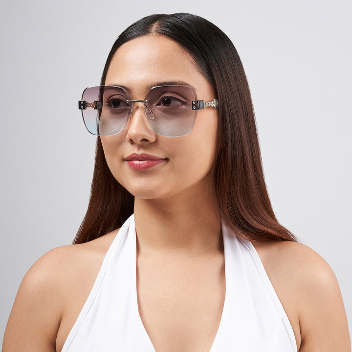 Viva Square Oversized Sunglasses featuring Blue-Pink Ombre Lenses and Chain-Accented Temples