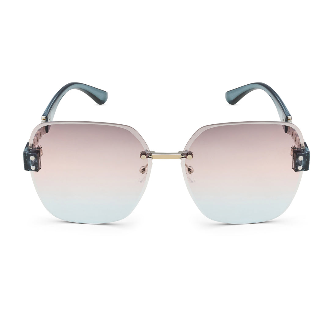 Viva Square Oversized Sunglasses featuring Blue-Pink Ombre Lenses and Chain-Accented Temples