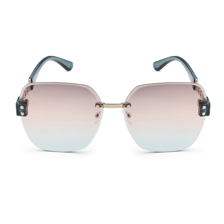 Viva Square Oversized Sunglasses featuring Blue-Pink Ombre Lenses and Chain-Accented Temples