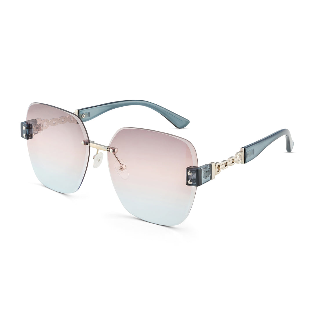 Viva Square Oversized Sunglasses featuring Blue-Pink Ombre Lenses and Chain-Accented Temples