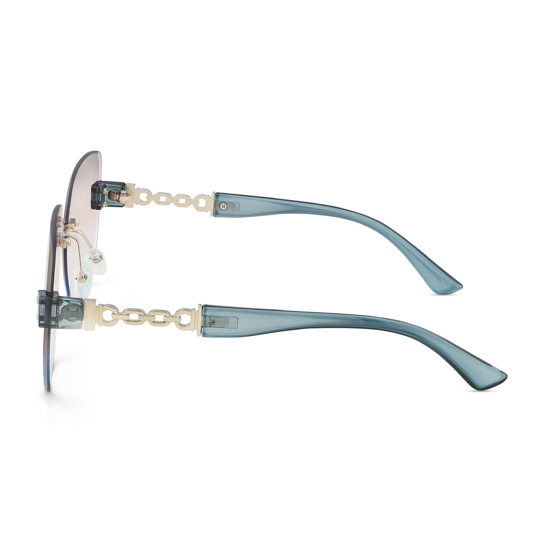 Viva Square Oversized Sunglasses featuring Blue-Pink Ombre Lenses and Chain-Accented Temples