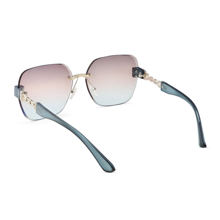 Viva Square Oversized Sunglasses featuring Blue-Pink Ombre Lenses and Chain-Accented Temples