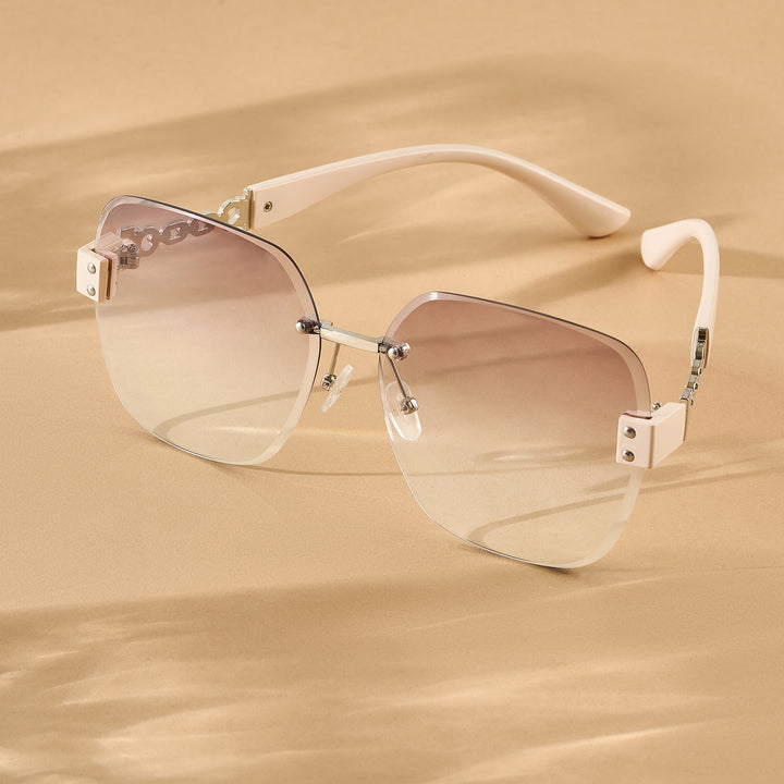 Viva Square Oversized Sunglasses featuring a Silver Frame, Ombre Lenses, and Beige Chain-Accented Temples