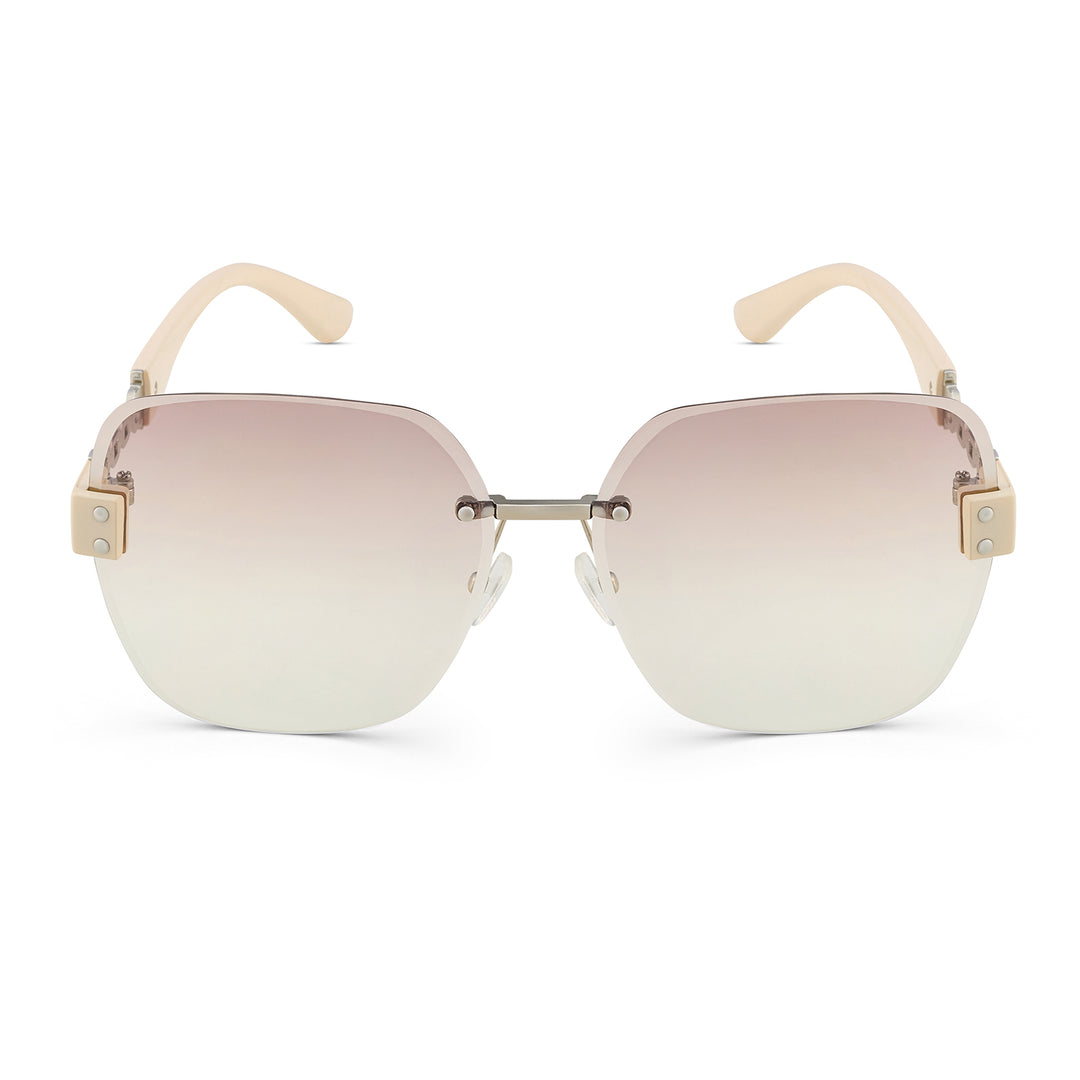 Viva Square Oversized Sunglasses featuring a Silver Frame, Ombre Lenses, and Beige Chain-Accented Temples