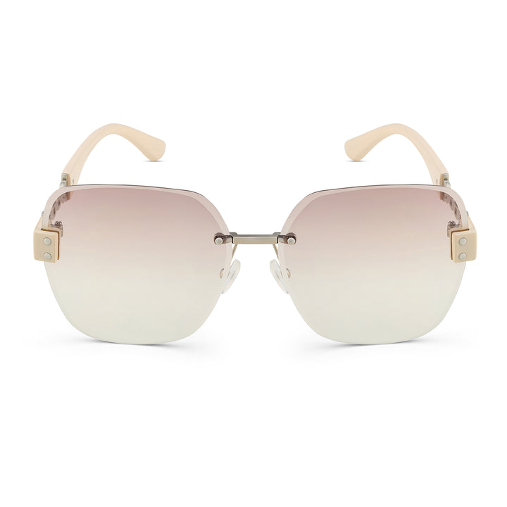 Viva Square Oversized Sunglasses featuring a Silver Frame, Ombre Lenses, and Beige Chain-Accented Temples