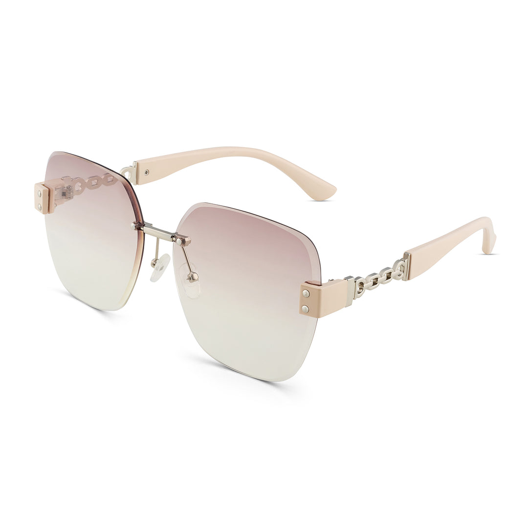 Viva Square Oversized Sunglasses featuring a Silver Frame, Ombre Lenses, and Beige Chain-Accented Temples