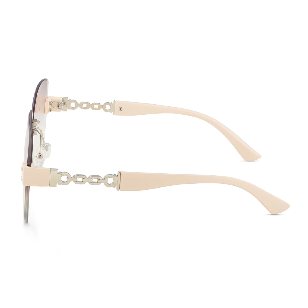 Viva Square Oversized Sunglasses featuring a Silver Frame, Ombre Lenses, and Beige Chain-Accented Temples