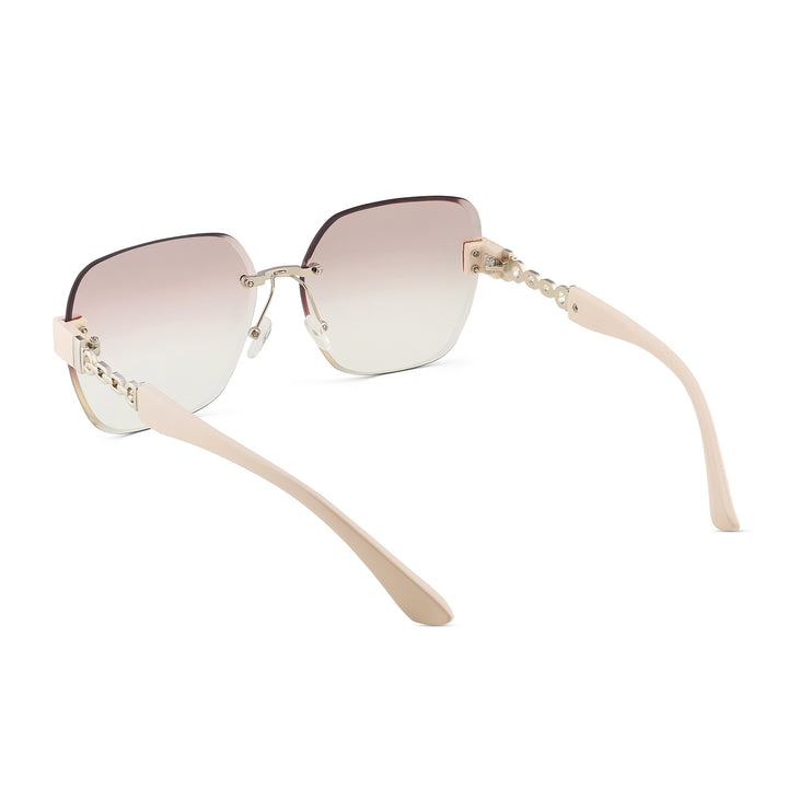 Viva Square Oversized Sunglasses featuring a Silver Frame, Ombre Lenses, and Beige Chain-Accented Temples