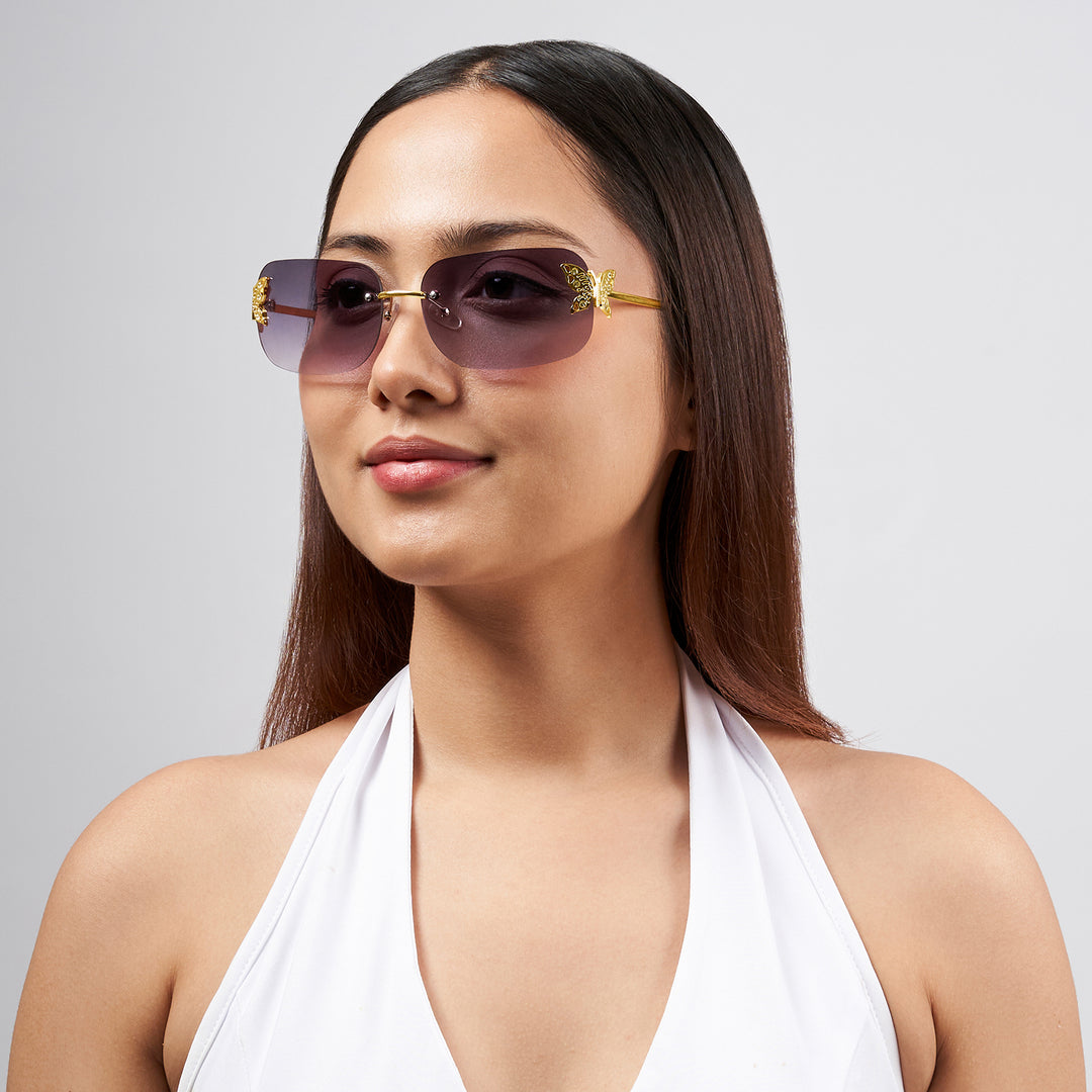 Vanessa Butterfly Sunglasses With A Gold Frame And Double Grey Ombre Lenses