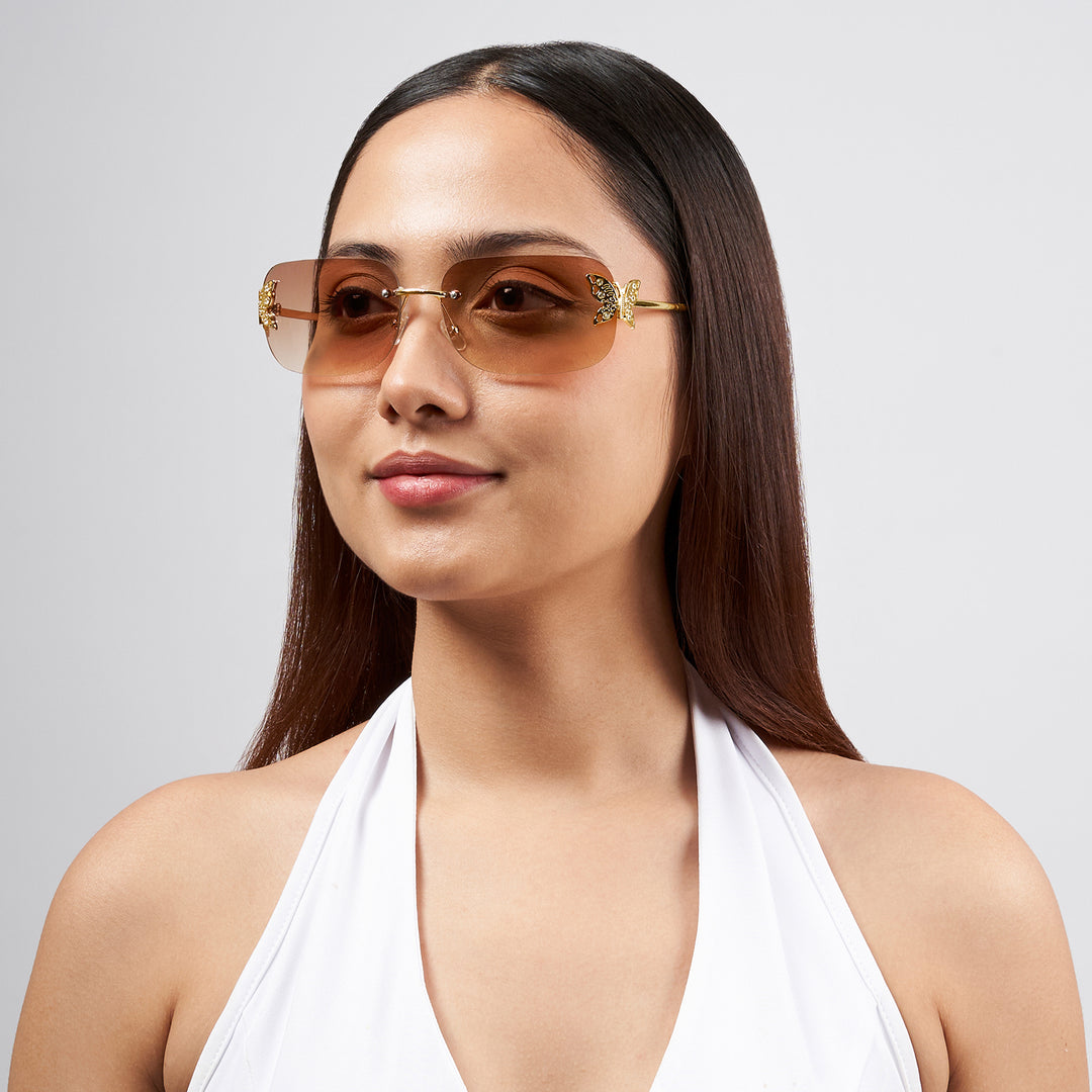 Vanessa Butterfly Sunglasses With A Gold Frame And Tan Ombre Lenses