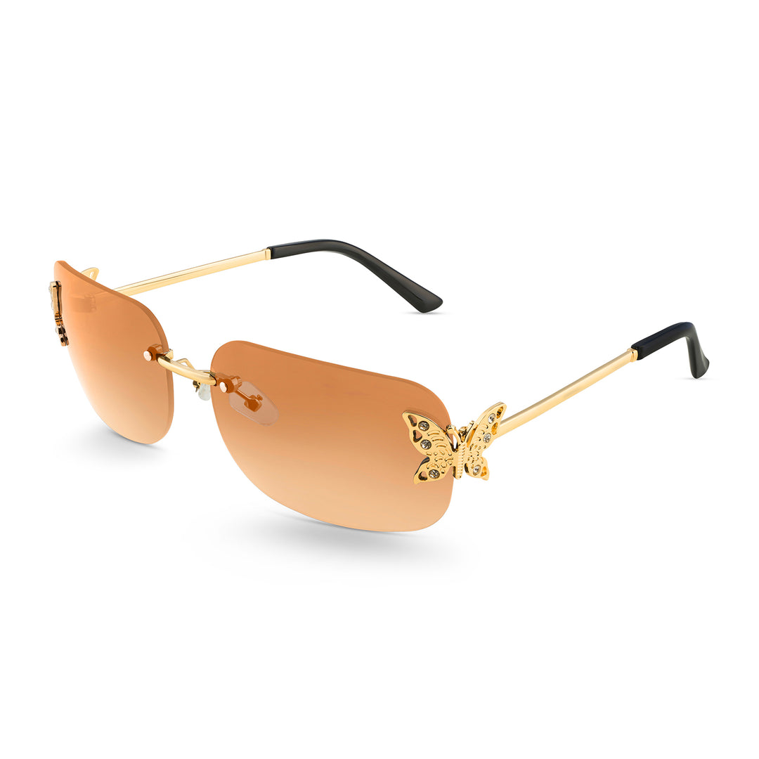 Vanessa Butterfly Sunglasses With A Gold Frame And Tan Ombre Lenses