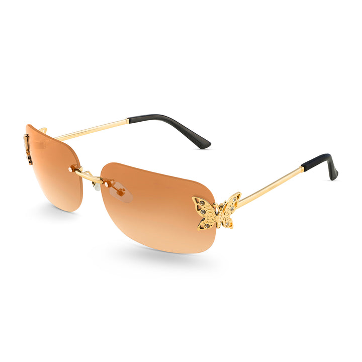 Vanessa Butterfly Sunglasses With A Gold Frame And Tan Ombre Lenses