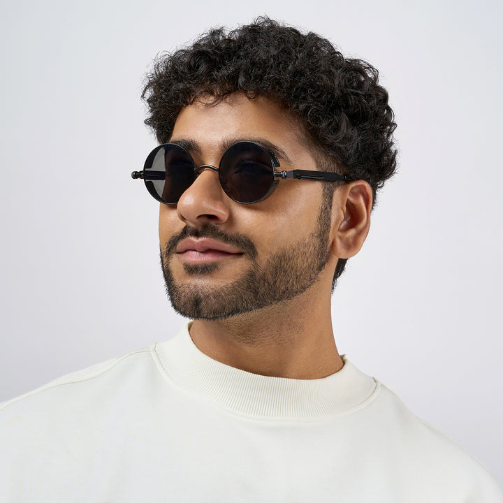 Axis Steampunk Round Sunglasses With Black Frame And Black Lenses