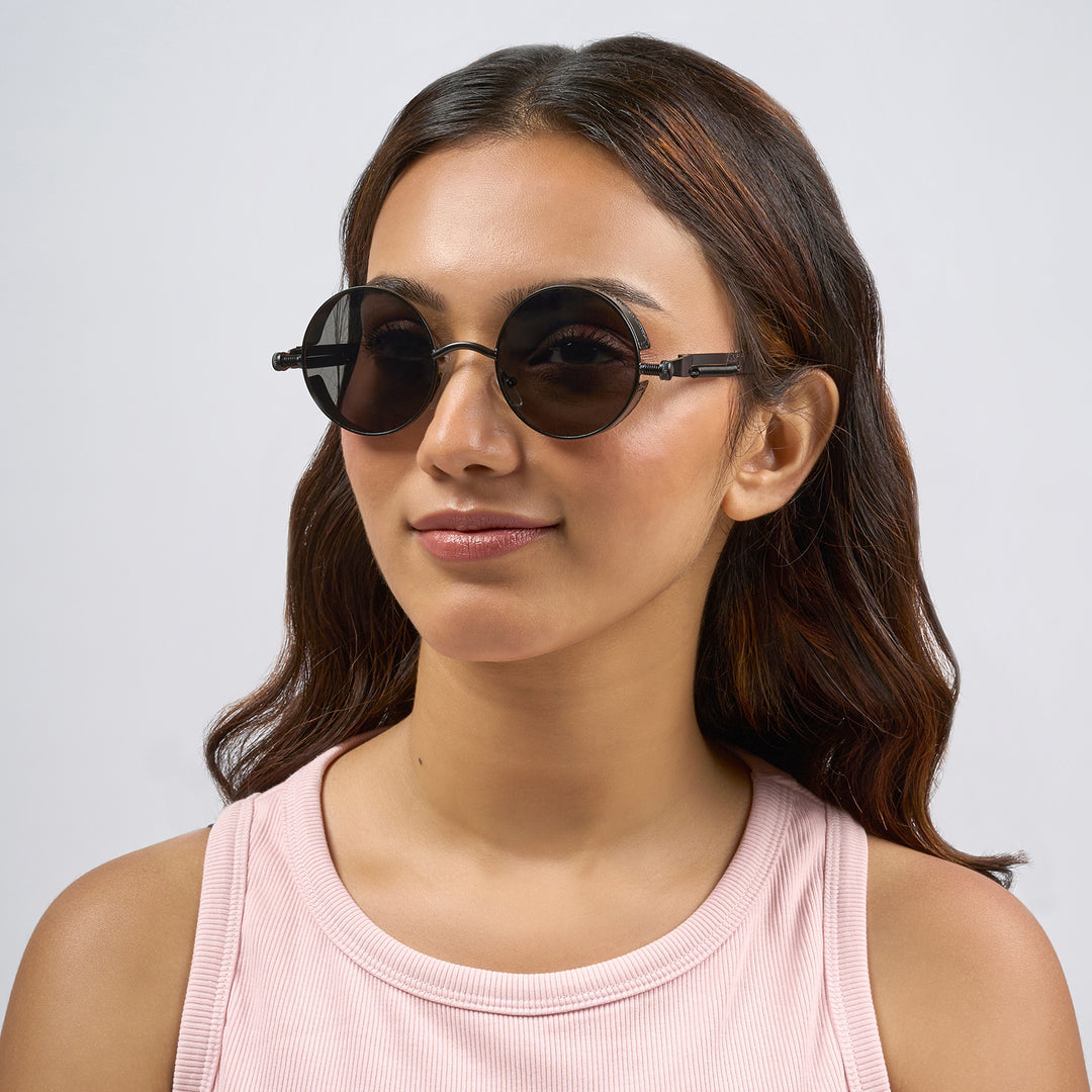 Axis Steampunk Round Sunglasses With Black Frame And Black Lenses