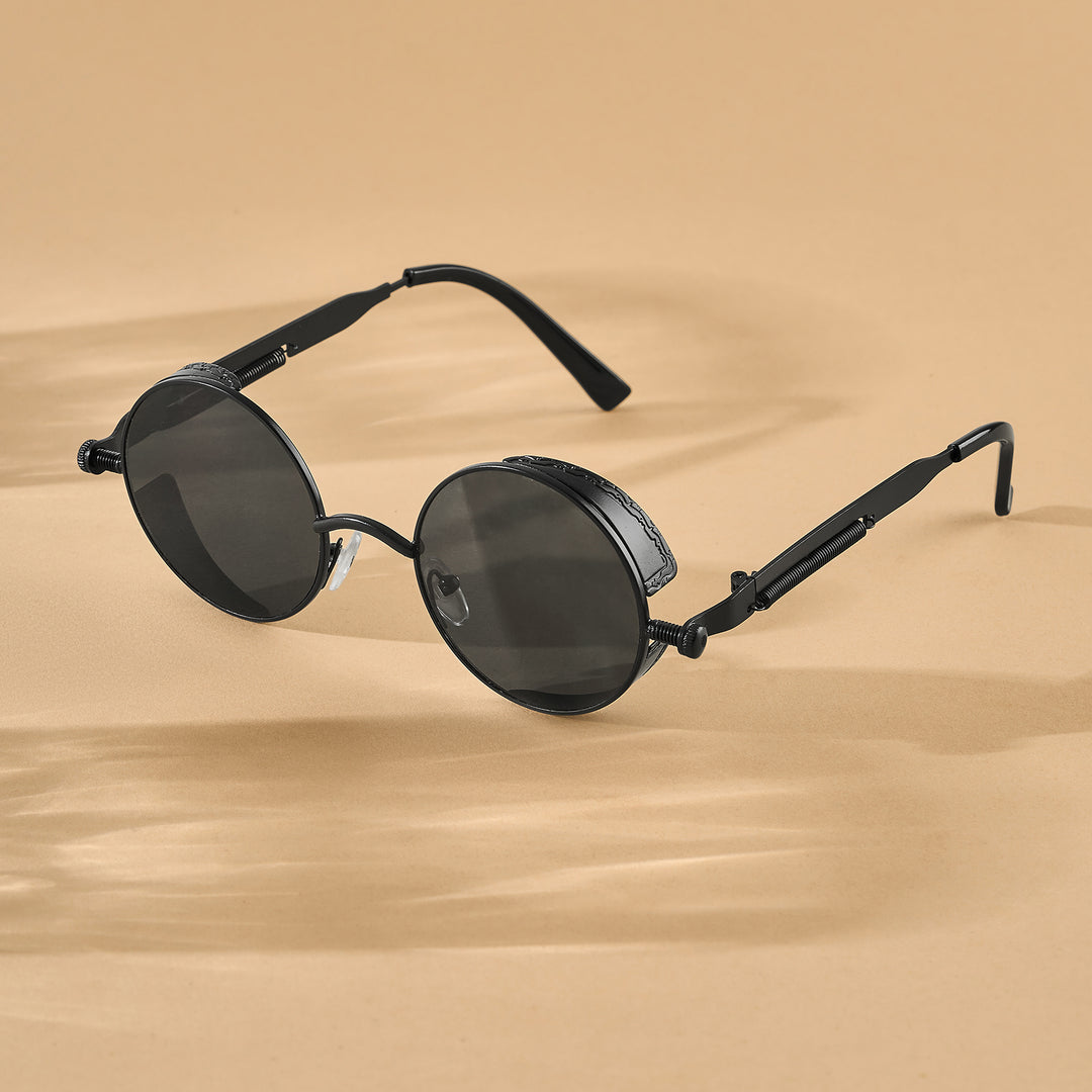 Axis Steampunk Round Sunglasses With Black Frame And Black Lenses