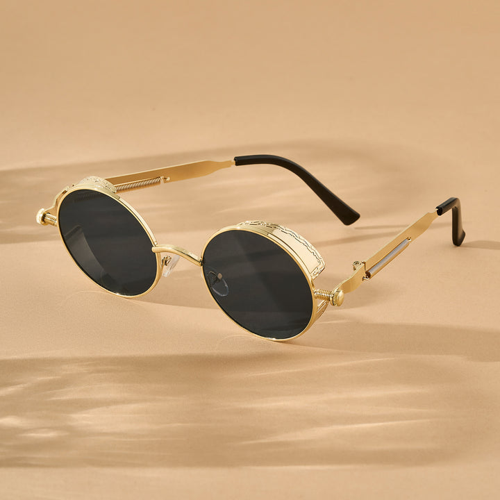 Rhombus Vintage Steampunk Sunglasses With A Gold Frame And Black-Grey Lenses