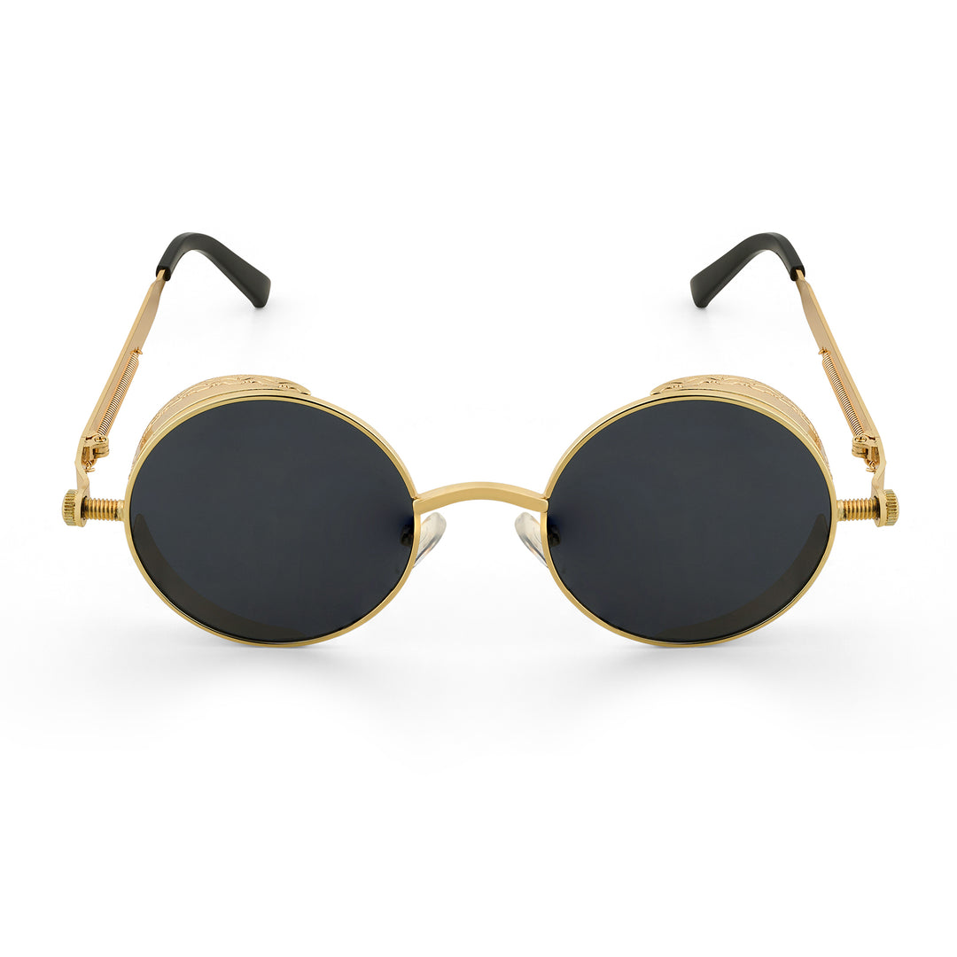 Rhombus Vintage Steampunk Sunglasses With A Gold Frame And Black-Grey Lenses
