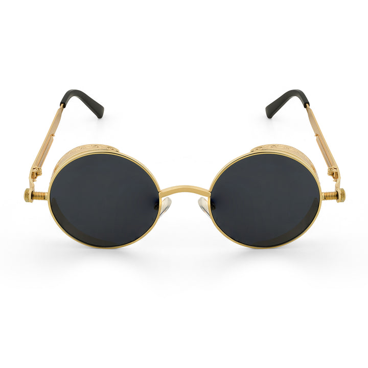 Rhombus Vintage Steampunk Sunglasses With A Gold Frame And Black-Grey Lenses
