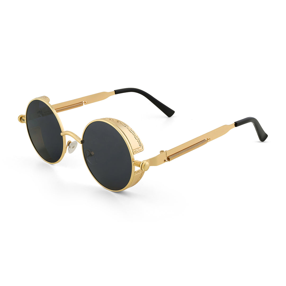 Rhombus Vintage Steampunk Sunglasses With A Gold Frame And Black-Grey Lenses