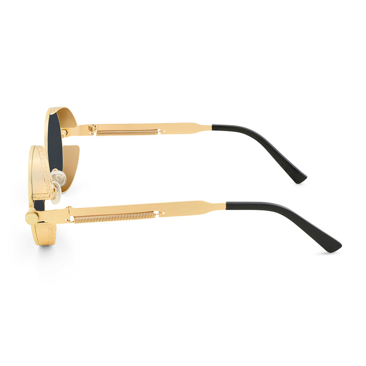 Rhombus Vintage Steampunk Sunglasses With A Gold Frame And Black-Grey Lenses