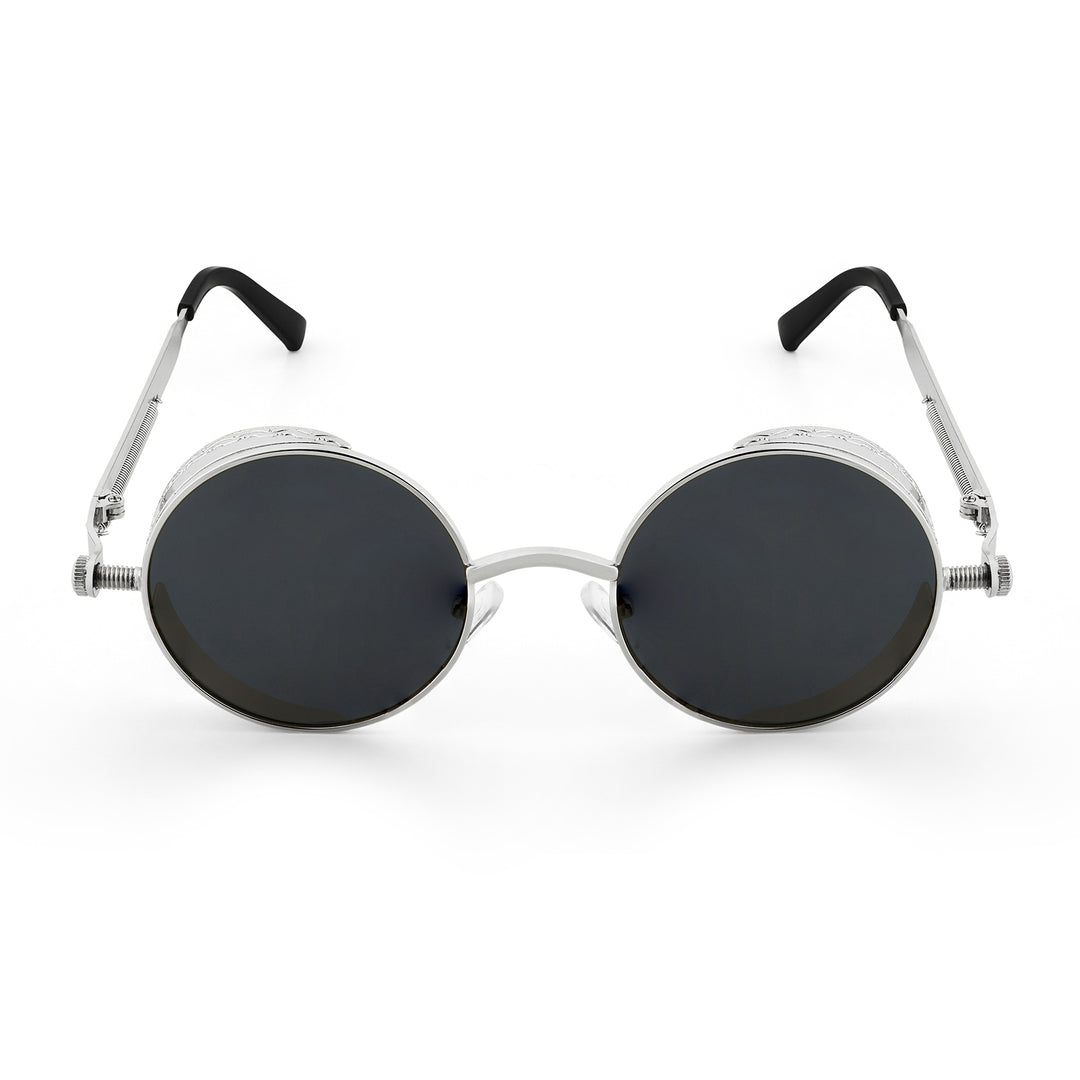 Rhombus Vintage Steampunk Sunglasses With A Silver Frame And Black Lenses