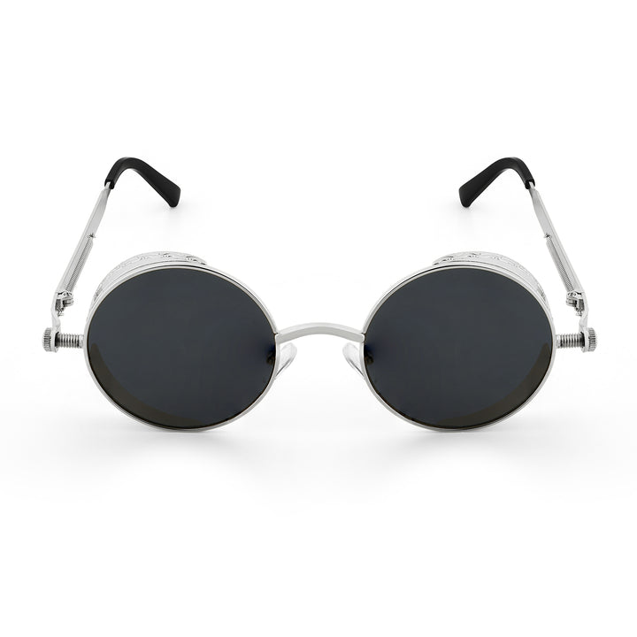 Rhombus Vintage Steampunk Sunglasses With A Silver Frame And Black Lenses