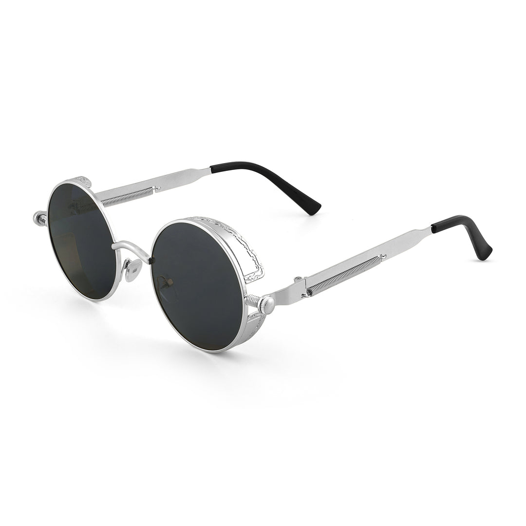 Rhombus Vintage Steampunk Sunglasses With A Silver Frame And Black Lenses
