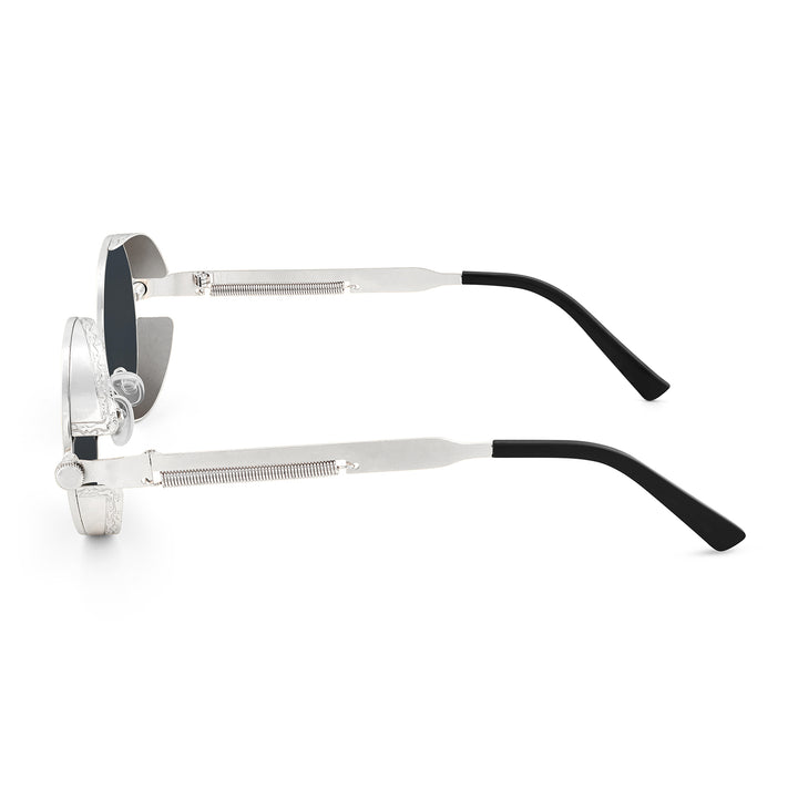 Rhombus Vintage Steampunk Sunglasses With A Silver Frame And Black Lenses