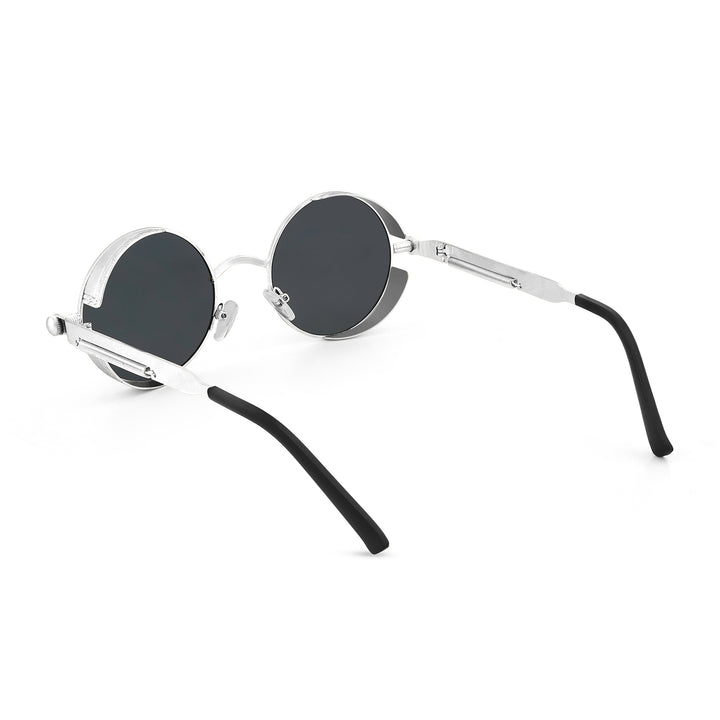 Rhombus Vintage Steampunk Sunglasses With A Silver Frame And Black Lenses