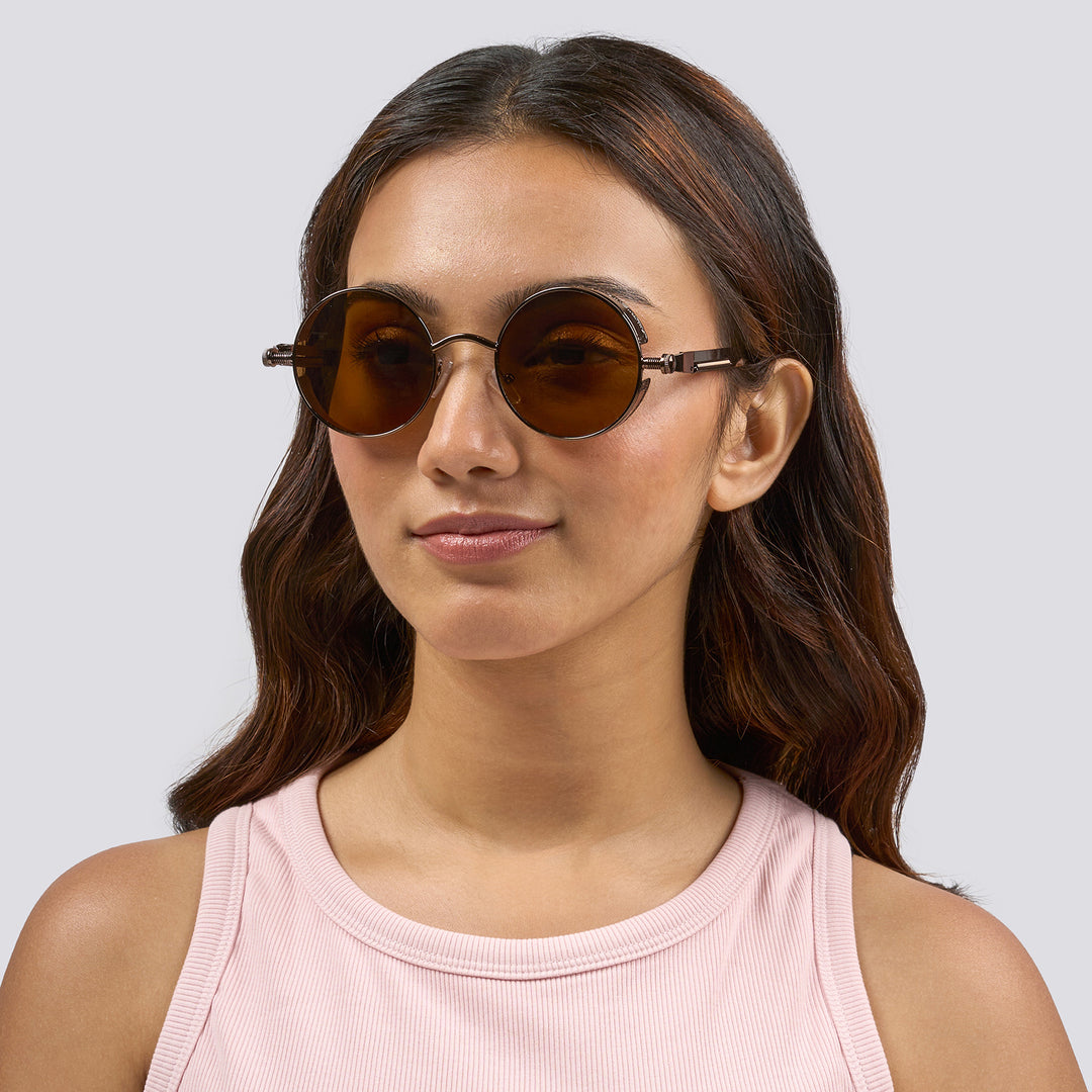 Rhombus Vintage Steampunk Sunglasses With A Brown Frame And Brown Lenses