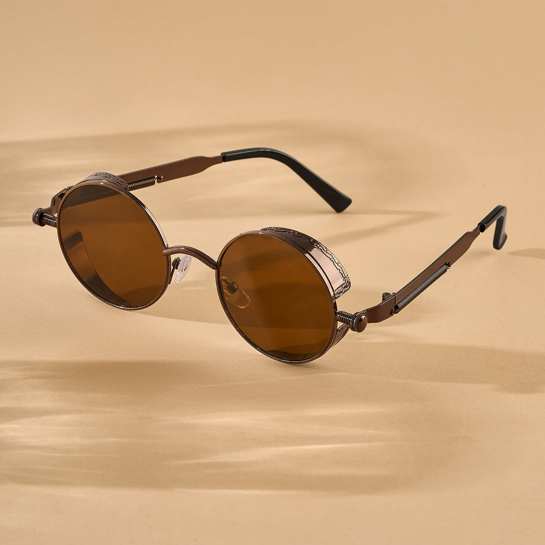 Rhombus Vintage Steampunk Sunglasses With A Brown Frame And Brown Lenses