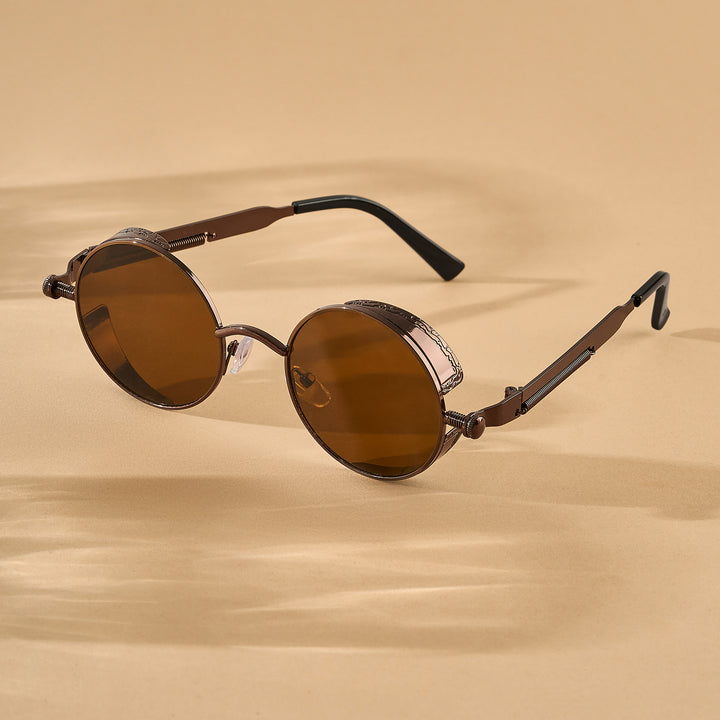 Rhombus Vintage Steampunk Sunglasses With A Brown Frame And Brown Lenses