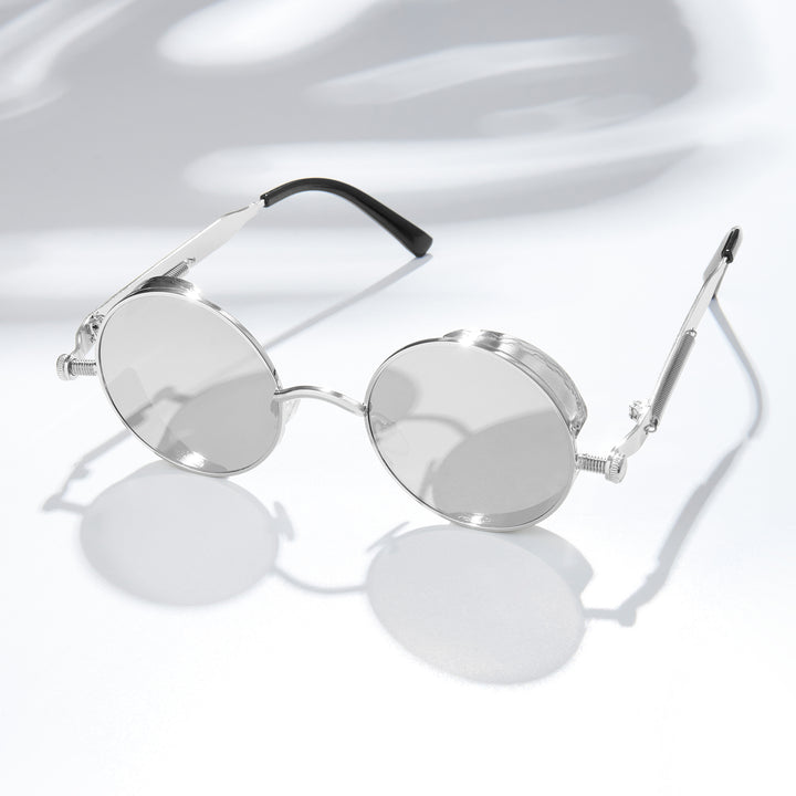 Rhombus Vintage Steampunk Sunglasses With A Silver Frame And Grey Lenses