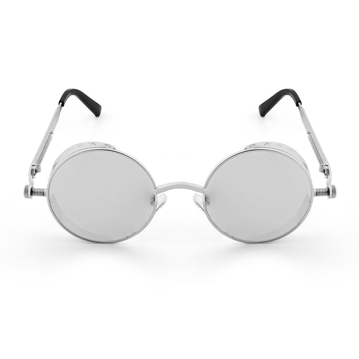 Rhombus Vintage Steampunk Sunglasses With A Silver Frame And Grey Lenses
