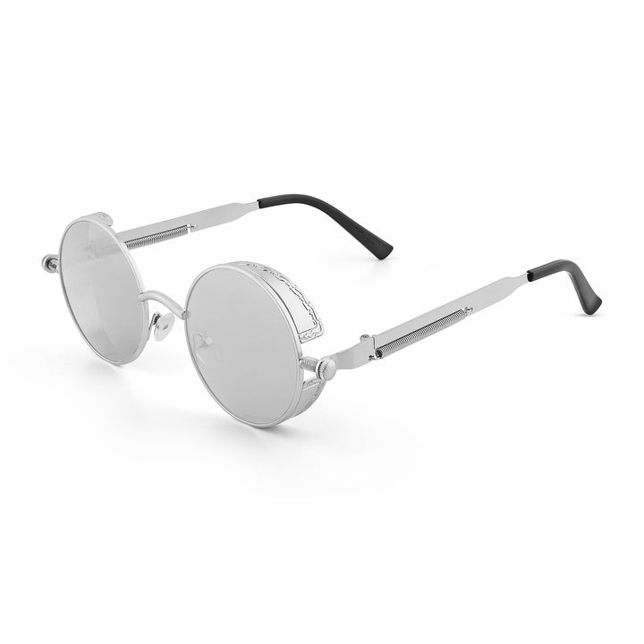 Rhombus Vintage Steampunk Sunglasses With A Silver Frame And Grey Lenses