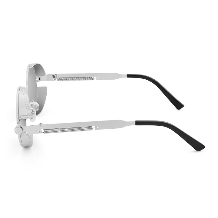 Rhombus Vintage Steampunk Sunglasses With A Silver Frame And Grey Lenses