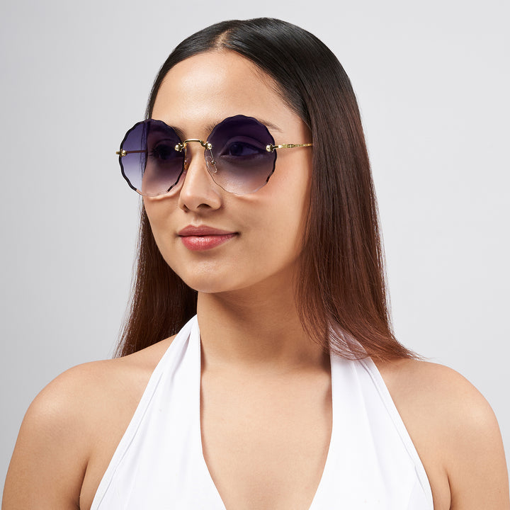 Hippie Rimless Flower Sunglasses With Purple Ombre Lenses